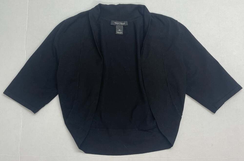 White House Black Market Bolero Shrug Cropped Cardigan Silk Blend Black Size M